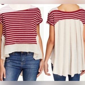 Free People French Kiss Red Tan Striped Blouse. Size M